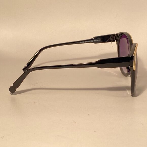 Evita Round Eyebrow Sunglasses Black with Gold Detail New - Picture 6 of 9